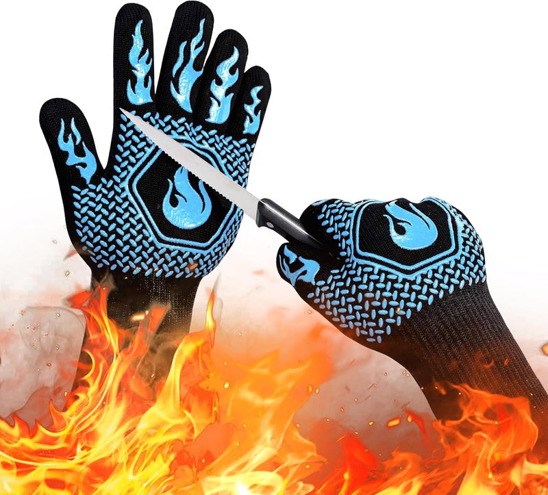 DKHDBD BBQ Fireproof Gloves, Grill Cut-Resistant Gloves 1472°F Heat Resistant Gloves, Non-Slip Silicone Oven Gloves, Kitchen Safe Cooking Gloves for Oven Mitts,Barbecue,Cooking, Frying,13.5 Inch-Sky Blue - Image 1